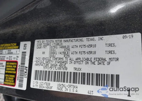 2020 Toyota Tundra Sr5 from USA, damaged, VIN 5TFUY5F17LX887650